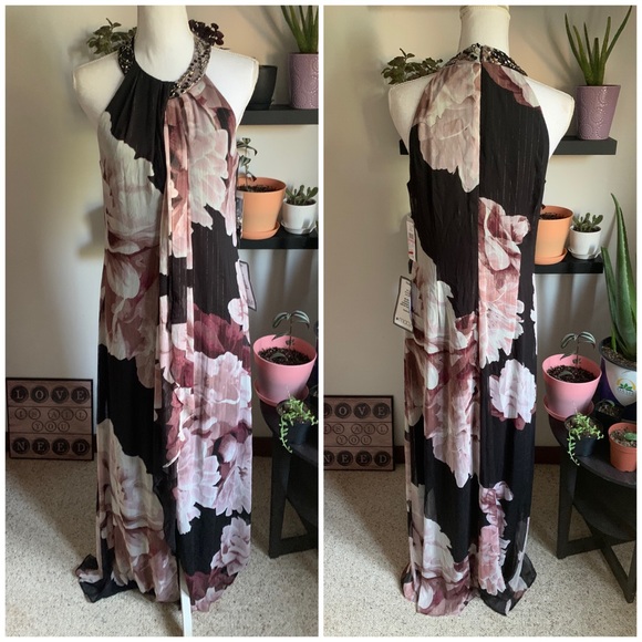 SL Fashions NY floral beaded gown